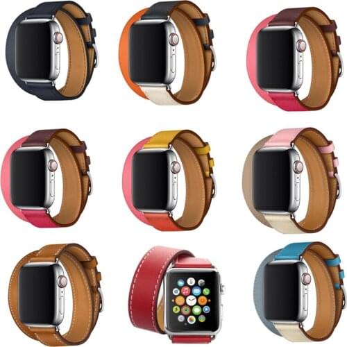 Leather strap For apple watch bands SE 42mm 44mm wristband for iwatch band 38mm 40mm Double Tour band series 6 5 4 3 2 1