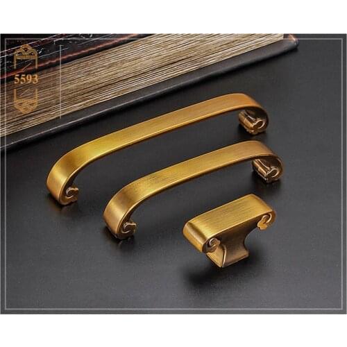 Chinese Antique Cabinet Door Handle Yellow Bronze Handle European Wardrobe Cupboard Drawer Handle Single Hole, 64mm, 96mm, 128mm