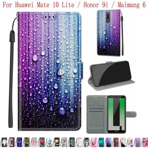 Sunjolly Case for Huawei Mate 10 Lite Honor 9i Maimang 6 Wallet Stand Flip PU Leather Phone Case Cover coque capa Case Cover