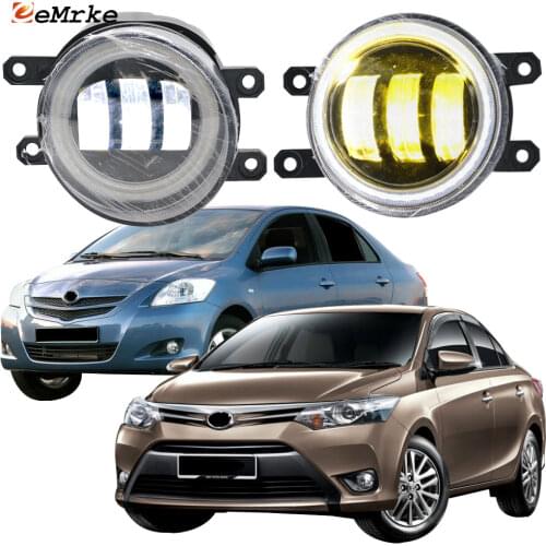 2Pcs Anti LED Fog Lights for Toyota Yaris Sedan 4D 2007-2013 2014 2015 2016 Angel Eye DRL Daylight Foglight Lamp Car Accessories