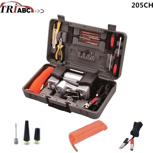 High Qualiy 12v Air Compressor Double Cylinder Car Tire Inflator Tool Kit 30mm Diameter 220W 70L/min Air Flow