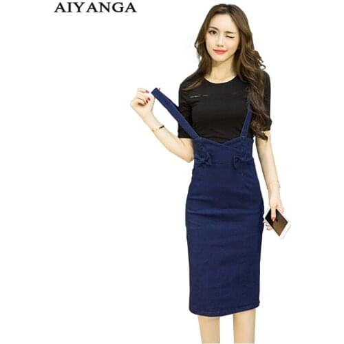 Womens Skirt Strap Cross Long Denim Pencil Skirts Women 2018 Female Spring Summer Bow Slim Hips faldas boho Skirt Overalls