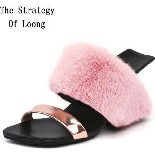 Summer OutSide European America Style Wedges Strange Heels Peep Toe Cut Out Fur Genuine Leather Women Fashion Gladiator Slippers