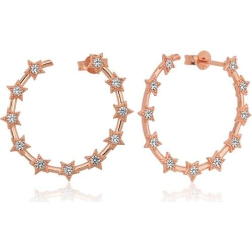 Silver Star Ring Rose Womens Earrings