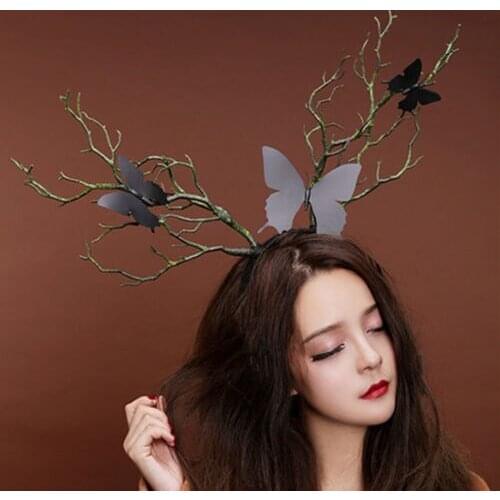Gothic Female Antler Branch Flower Branch Headdress Charming Headdress Christmas Day Props Long Antler Branch Hair Accessory