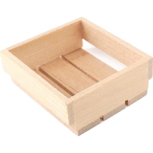 1/12 Dollhouse Kitchen Accessories Mini Solid Wood Basket Model dollhouse kitchen Wooden Box Toy Ornament