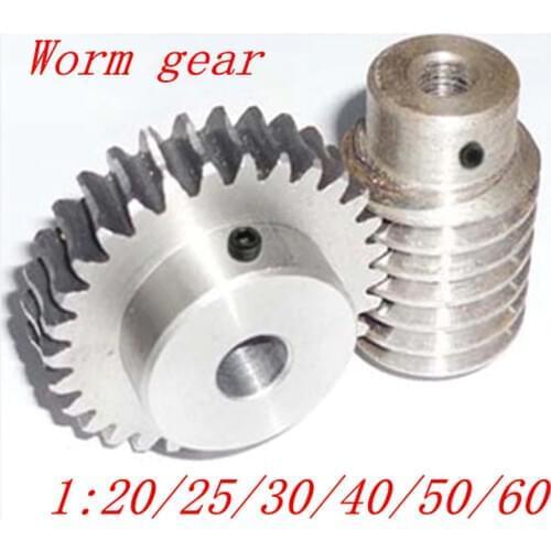 1 sets 1M Worm gear with rod 20/25/30/40/50/60 teeth steel worm gear reduction ratio:1:20/25/30/40/50/60 worm rod bore 8mm