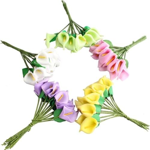 144 PCS Foam Calla Handmade Artificial Flower Bouquet Wedding Decoration DIY Wreath Gift Box Scrapbooking Crafts Fake Flowers