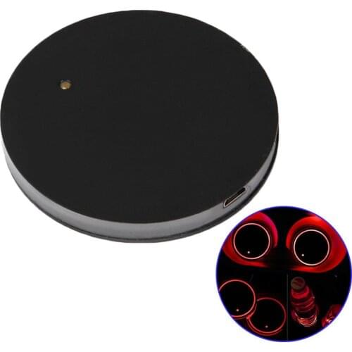 2pcs Car USB LED Cup Bottle Holder Bottom Pad Atmosphere Light Red