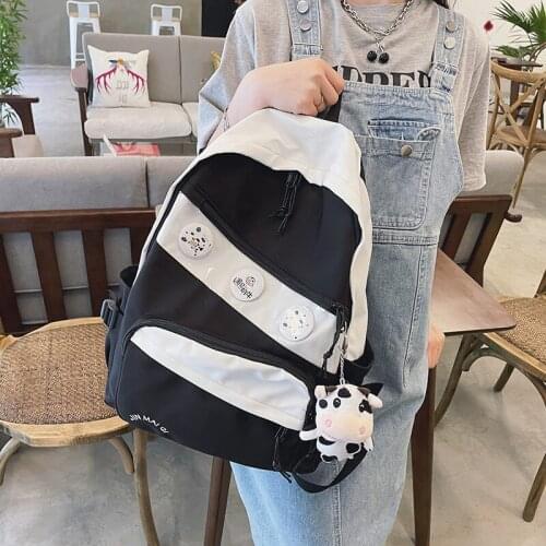 2021 Summer Contrast Color Fashion Women Backpack Cute Badge Pin Schoolbag For Girls Nylon Large-capacity Waterproof Travel Bags