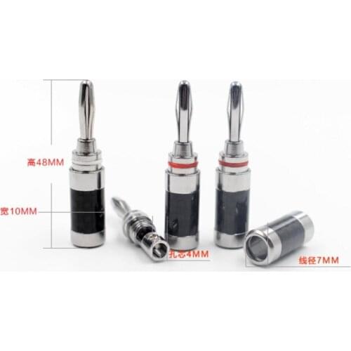 4pcs Hi-End Carbon fiber Rhodium plated Hifi audio speaker cable banana plug socket jack connector