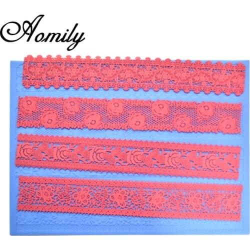 Aomily Popular 4 In 1 Flower Lace Shape Silicone Mold Wedding Cake Border Decoration Fondant Cake Surround Food Grade Baking Mat