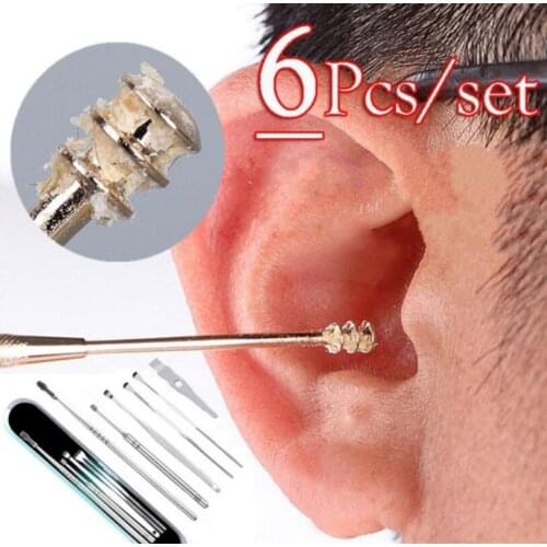 5Pcs/6pcs Set Stainless Steel Spiral Portable Earpick Spoon Ear Tapping Ear Clean Ear Wax Remover Ear Care Clean Beauty Tool Kit