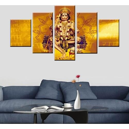 5 Pieces of Indian Monkey Master Hanuman Shri Ram, Picture Poster Canvas Wall Artist Living Decoration Living Room Picture Frame