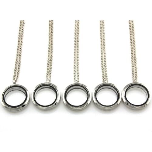 5pcs Round Magnetic Glass Living Memory Floating Charm Locket Pendant Necklace 20" (Chains Included For Free)
