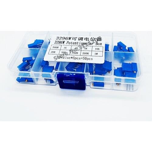 50PCS/LOT 3296W 3296 Variable Resistor 500R 1K 2K 5K 10K 20K 50K 100K 200K 1M Multiturn Trimmer Potentiometer Kit High Precision