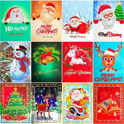 Huacan Diamond Painting Greeting Cards Diamond Embroidery Christmas Cards 5D Diamond Mosaic Snowman Postcards