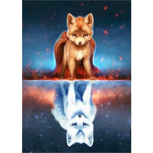 Diamond Painting Full Circle Diamond Kit Rhinestone Picture Art Craft Home Door Decoration (Silver Fox)