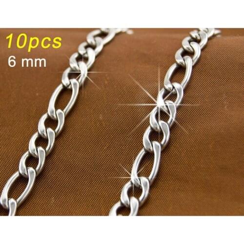 100% Stainless Steel Silver Color 6mm Figaro Chain DIY Sweater Chain Necklace For Men Acero Inoxidable Cadenas Wholesale 10pcs