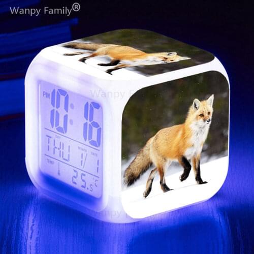 Arctic fox alarm clock 7 color changing LED digital clock childrens room multifunctional luminous electronic watch kids gifts