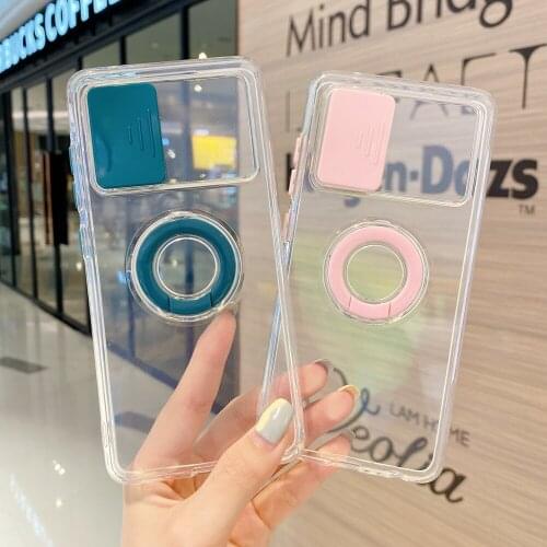Clear Case For Samsung S21 Ultra Plus S21 FE A72 A52 A32 A12 A02S Case Slide Camera Protection Soft Ring Holder Push Pull Cover
