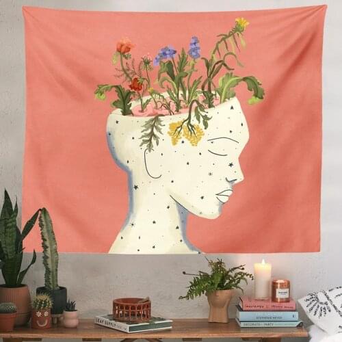 Flower Tapestry Wall Hanging Psychedelic Botanical Girls Colorful Tapestries Room Decor Hippie Tapestry for Bedroom Aesthetic