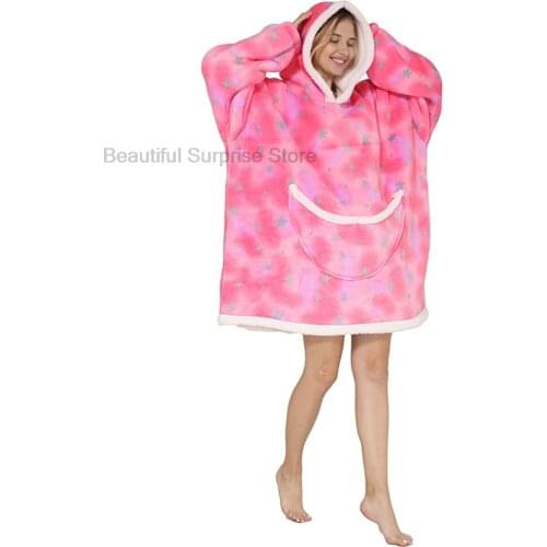 Mama and Mini Pink Star Warm Hoodies Family Matching Blanket With Sleeves Family Look T-shirts Mother and Daughter Clothes