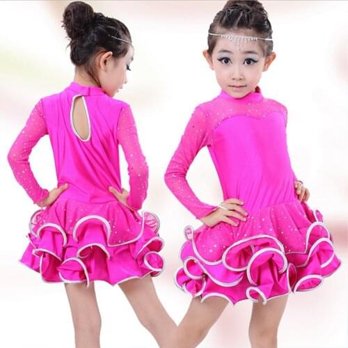 High quality Fall and winter childrens ballroom stage clothing girls Latin dance skirts long-sleeved dress perfoming costumes