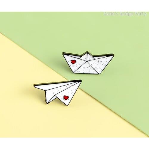 Paper Plane Boat Enamel Pins Custom Love Brooches Badge for Bag Lapel Shirt Aircraft Ferry Mini Jewelry Gift for Kids Friends