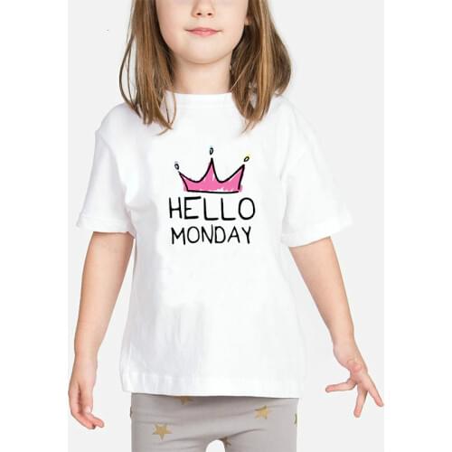 Hello week Letter print t-shirt Toddler Child Short Sleeve T-Shirt Kids White T Shirts Baby girl casual TShirt Girl Tops BAL068