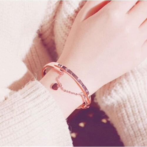 Hot Sell Female Bangles Luxury Rose Gold Stainless Steel Bracelets Heart Forever Lovely Brand Charm Bracelet For Women Jewelry