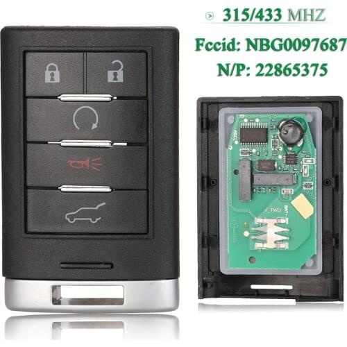 Bilchave 5 Buttons 315Mhz Remote Car Key For Cadillac SRX CTS XTS DTS 2010 2011 2012 2013 2014 NBG009768T Replacement