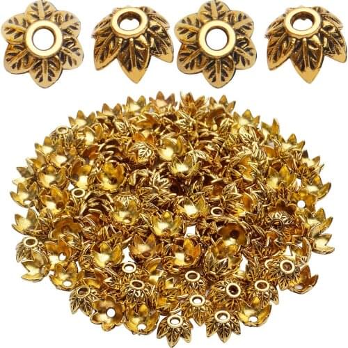 200pcs Tibetan Flower Bead Caps Alloy Bead Cone End Caps Jewelry Findings for DIY Craft, 8x4.6 mm, Hole2 mm, Antique Gold