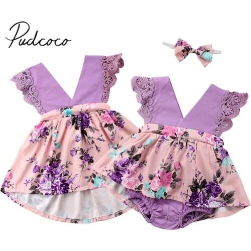 0-6Years Baby Girl Sister Matching Clothes Toddelr Kids Girls Floral Jumpsuit Sleeveless V-neck Dress Summer Outfits Sundress