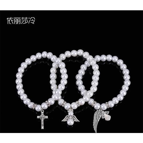 Catholic Pearl Crystal Rosary Beads Beaded Jesus Charm Bracelet Handmade Pearl Beads Rosary Bracelet with Charisma