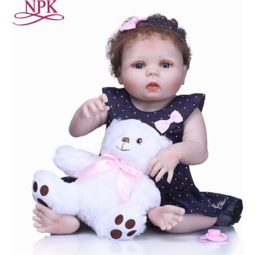 NPK 55cm hand rooted curly hair Full Body Silicone Bebes Reborn Menino Doll Realistic Newborn baby Kids Good Playmate Brinquedos