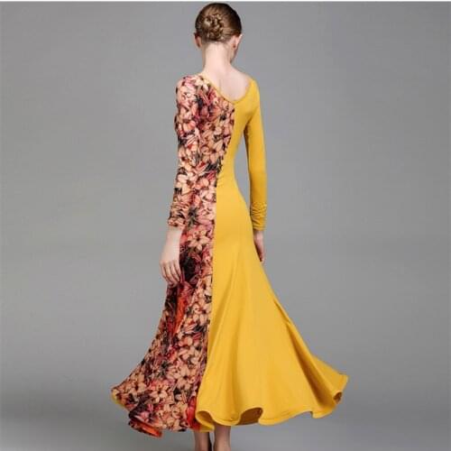 Latin ballroom dress standard viennese waltz dress women dance costumes ballroom practice wear spanish dress Flamengo yellow