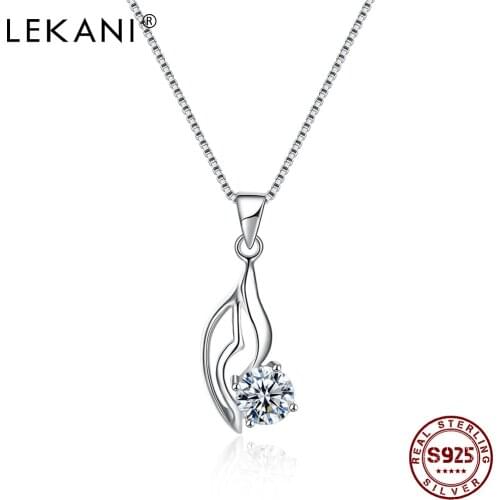 LEKANI Sterling Silver 925 Necklace For Women Shiny Clear Zirconia Hollow Tree Leaf Drop Necklaces Elegant And Refined Jewelry