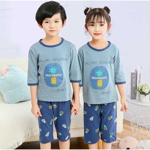 New Summer Sleepwear for Baby Kids Three Quarter Sleeve Pijamas Infantil 100% Cotton Kids Pajamas Set Boys Girls Clothes