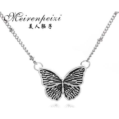 New Cool Butterfly Metal Pendant Necklace For Women Girl Harajuku Vintage Punk Animal Gothic Choker Necklace Jewelry