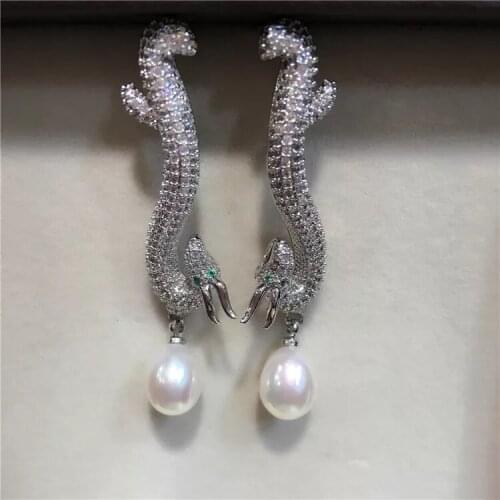 One pair white freshwater pearl rice7-9mm darogon hook s925 hook earrings FPPJ wholesale beads nature