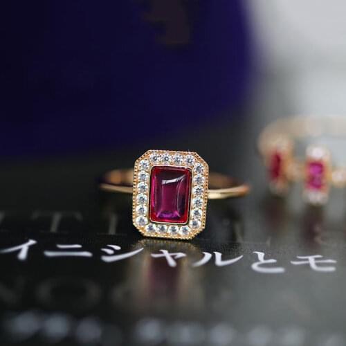 Original design ruby geometric diamond diamond opening adjustable ring retro light luxury charm womens brand silver jewelry