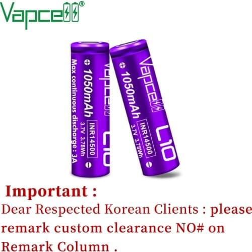 2pcs Vapcell original lithium 3.7V battery INR 14500 1050mah 3A rechargeable battery for flashlight / power tools free shipping