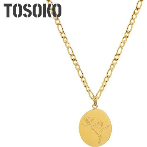 TOSOKO Stainless Steel Jewelry Leaf Flower Pendant Necklace Womens Fashion Clavicle Chain BSP1043