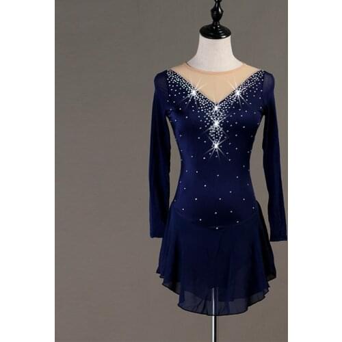 Figure Skating Dress Women girl Ice Skating Dress Long-sleeved Gymnastics Costume custom B019