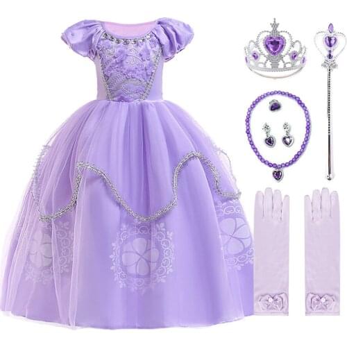 Sofia Dress for Girls Halloween Birthday Party Princess Costume Children Sophia Short Sleeve Deluxe Long Dress Ball Gown Clothes
