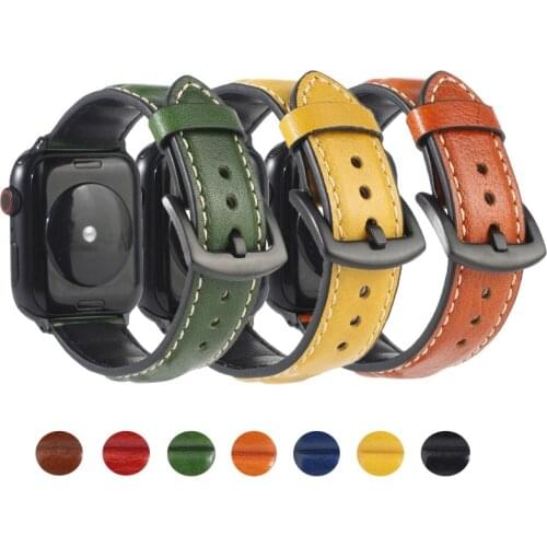 100% Genuine Cow Leather loop Bracelet Belt Band for Apple Watch 6 SE 5 4 42MM 38MM 44MM 40MM Strap for iWatch 6 5 4 Wristband