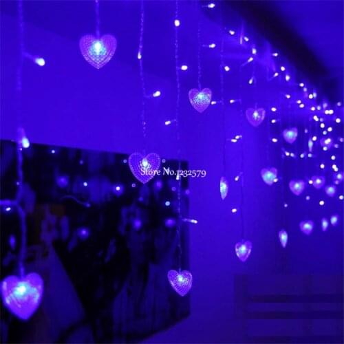 Romatic 4m 18 Hearts 100 LED Wedding Party Holiday Christmas indoor Decoration Lights Curtain Lamps Multi-color