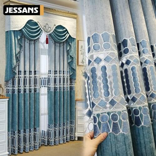 Luxury Modern Water-soluble Simple European-style Cashmere Embroidery Customization Curtains for Living Dining Room Bedroom