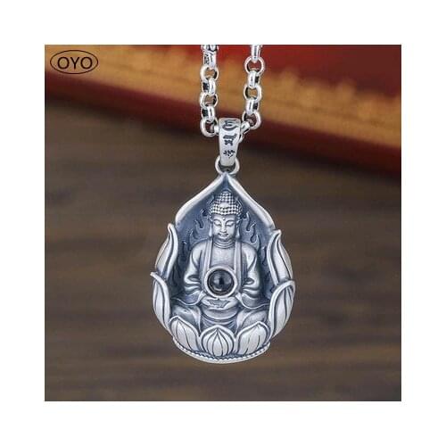 S999 Sterling Silver, jewelry, creative, for men and women, cartridge, holy amulet, Amitabha, silver necklace, Buddha, silver pe
